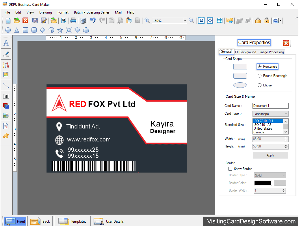 Business Cards Properties
