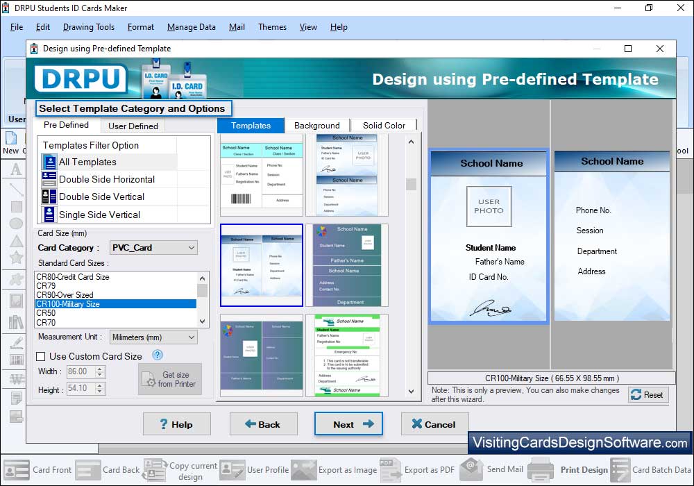Select Template Category